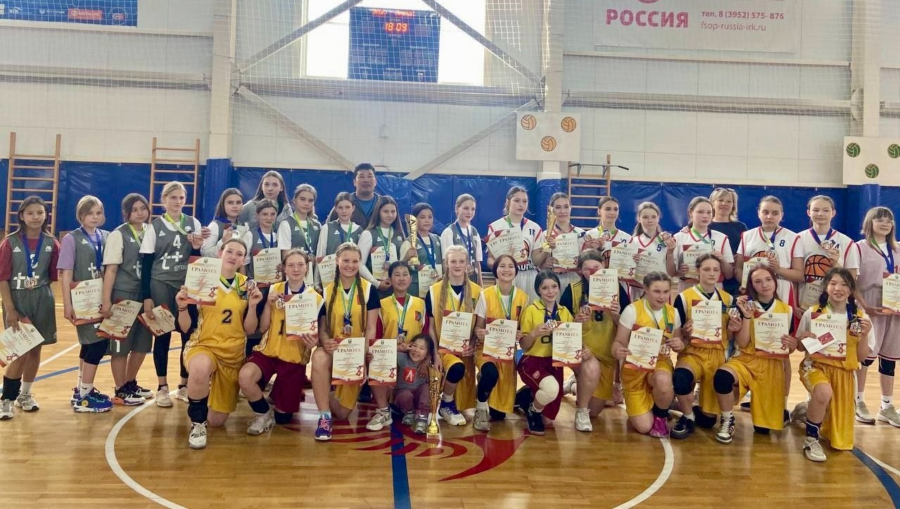 Девушки играют в баскетбол.