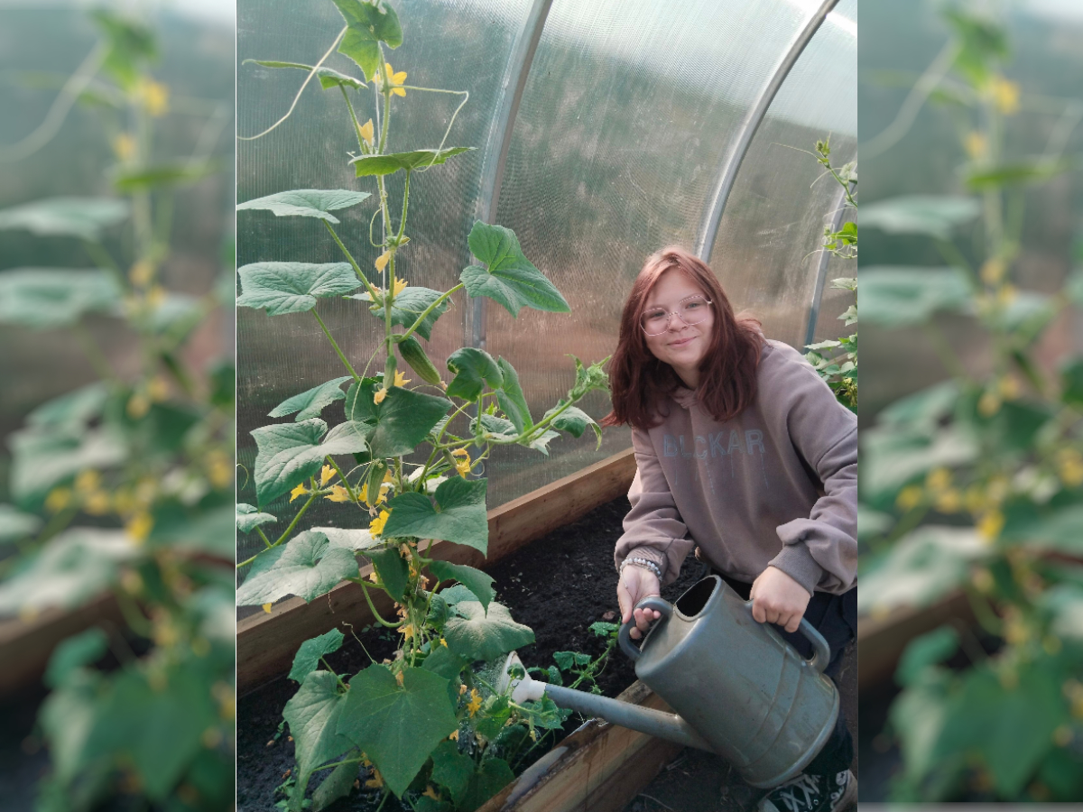 На пришкольном участке.